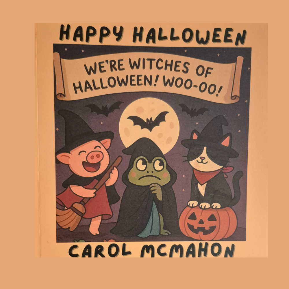 Front cover of Happy Halloween by Carol McMahon, showing the Pocket Mayhem characters dressed for Halloween.
